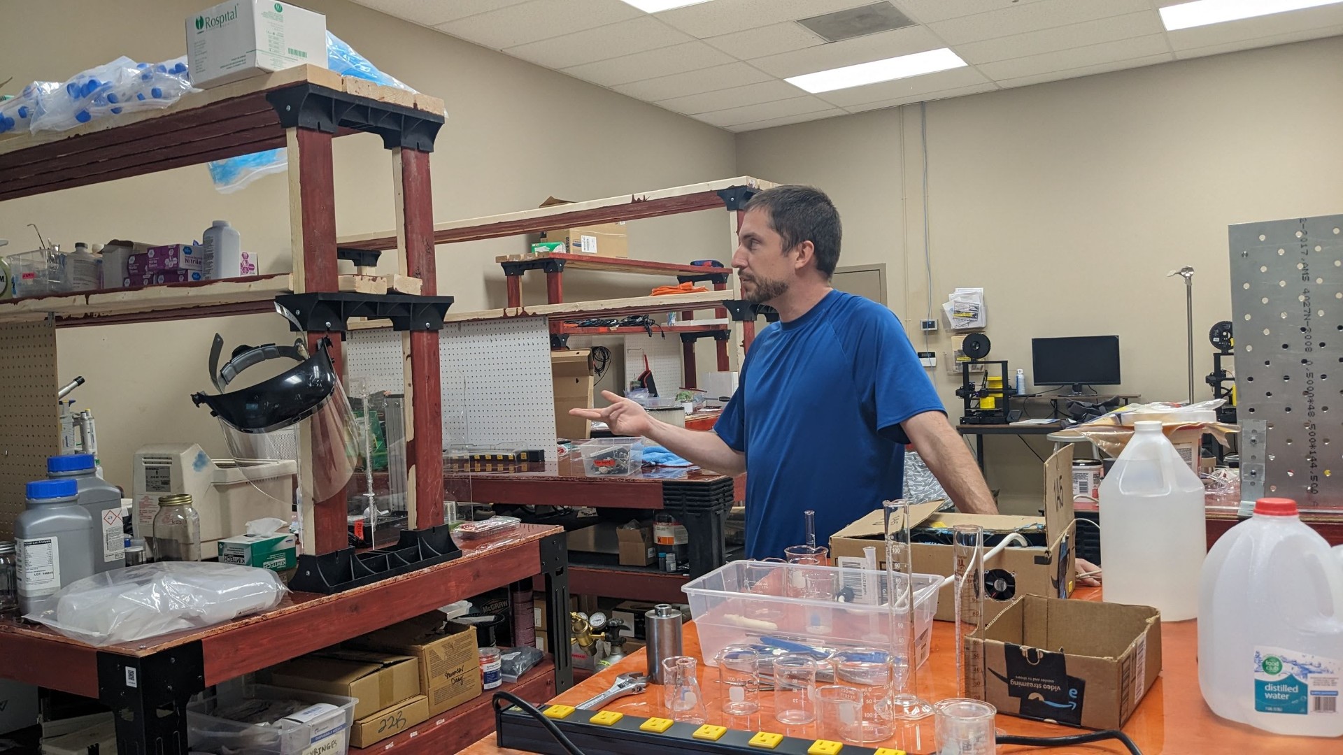 Caleb at work in the DayLyte battery lab